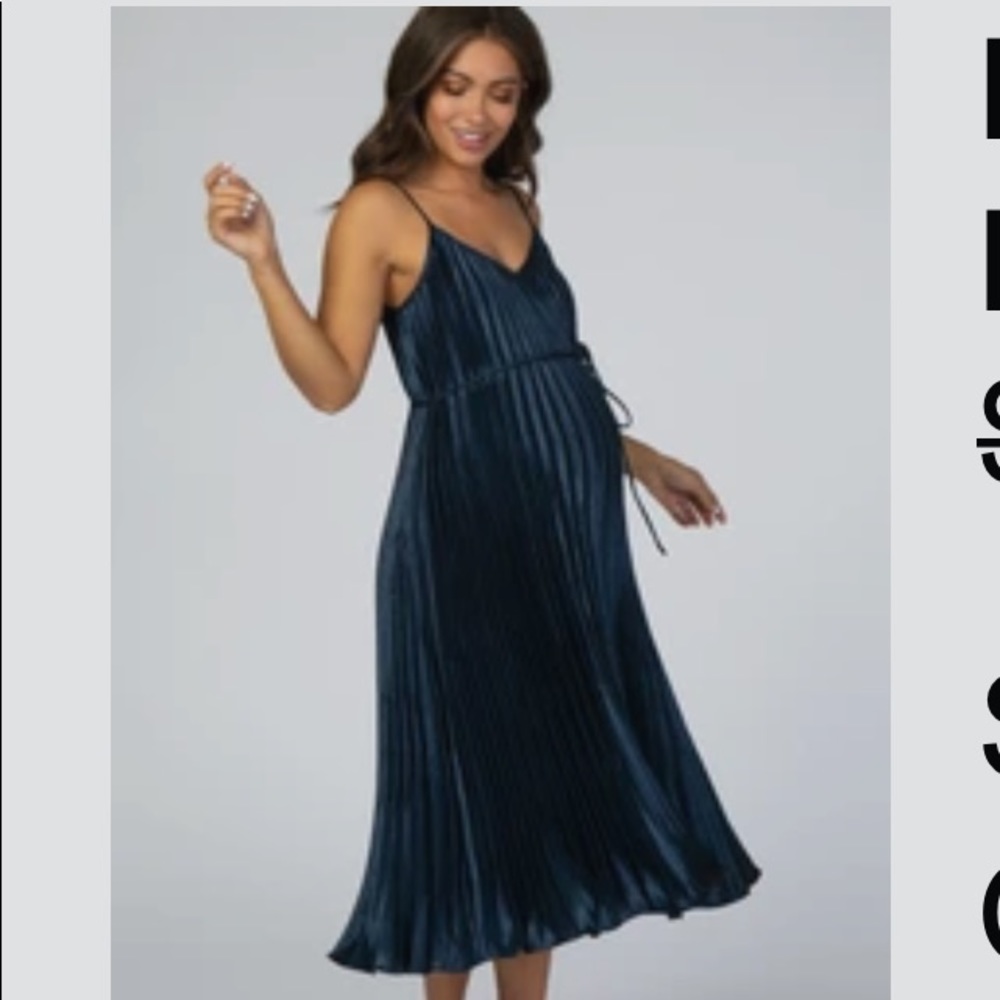 NWT Pink Blush Maternity navy pleated dress